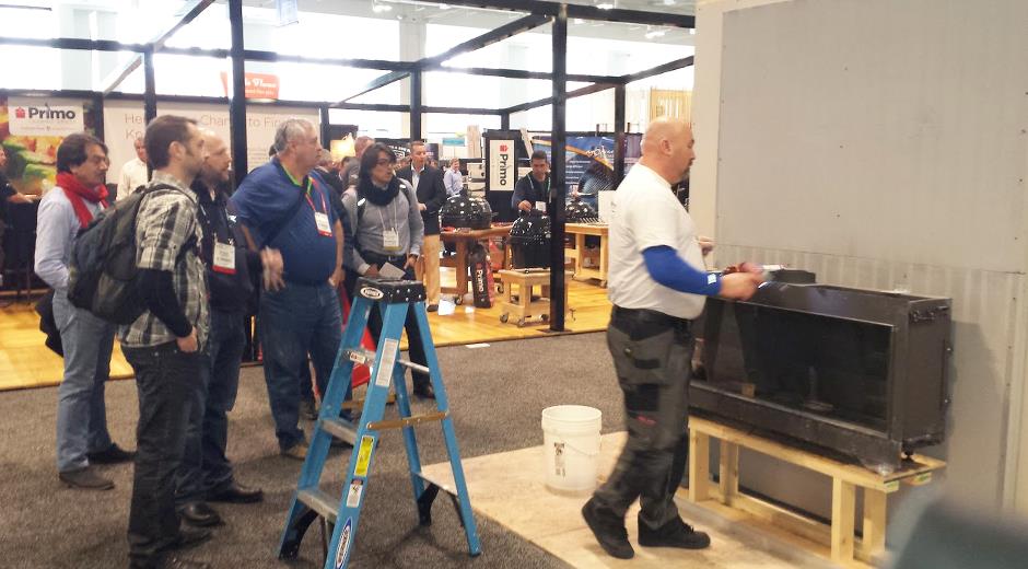Live demo installations of fireplace enclosures built with SKAMOTEC 225 building boards.